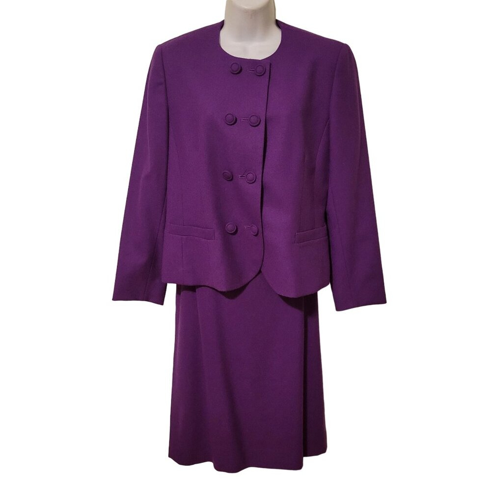 Pendleton 8 12 Purple 2 Pc‎ Skirt Suit Jacket Blazer 90s Double Breasted